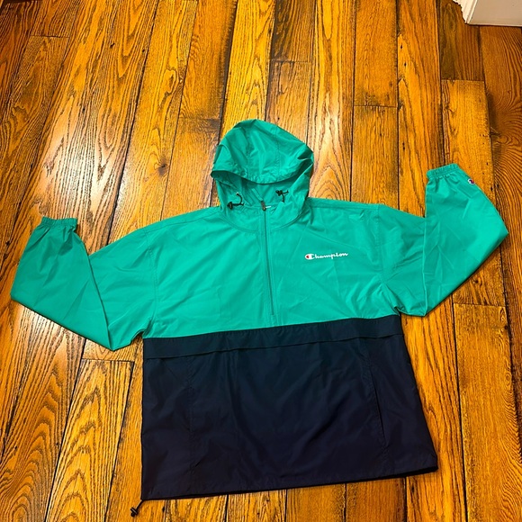 Champion Other - CHAMPION COLORBLOCKED GREEN AND BLUE PACKABLE STADIUM JACKET SIZE XL